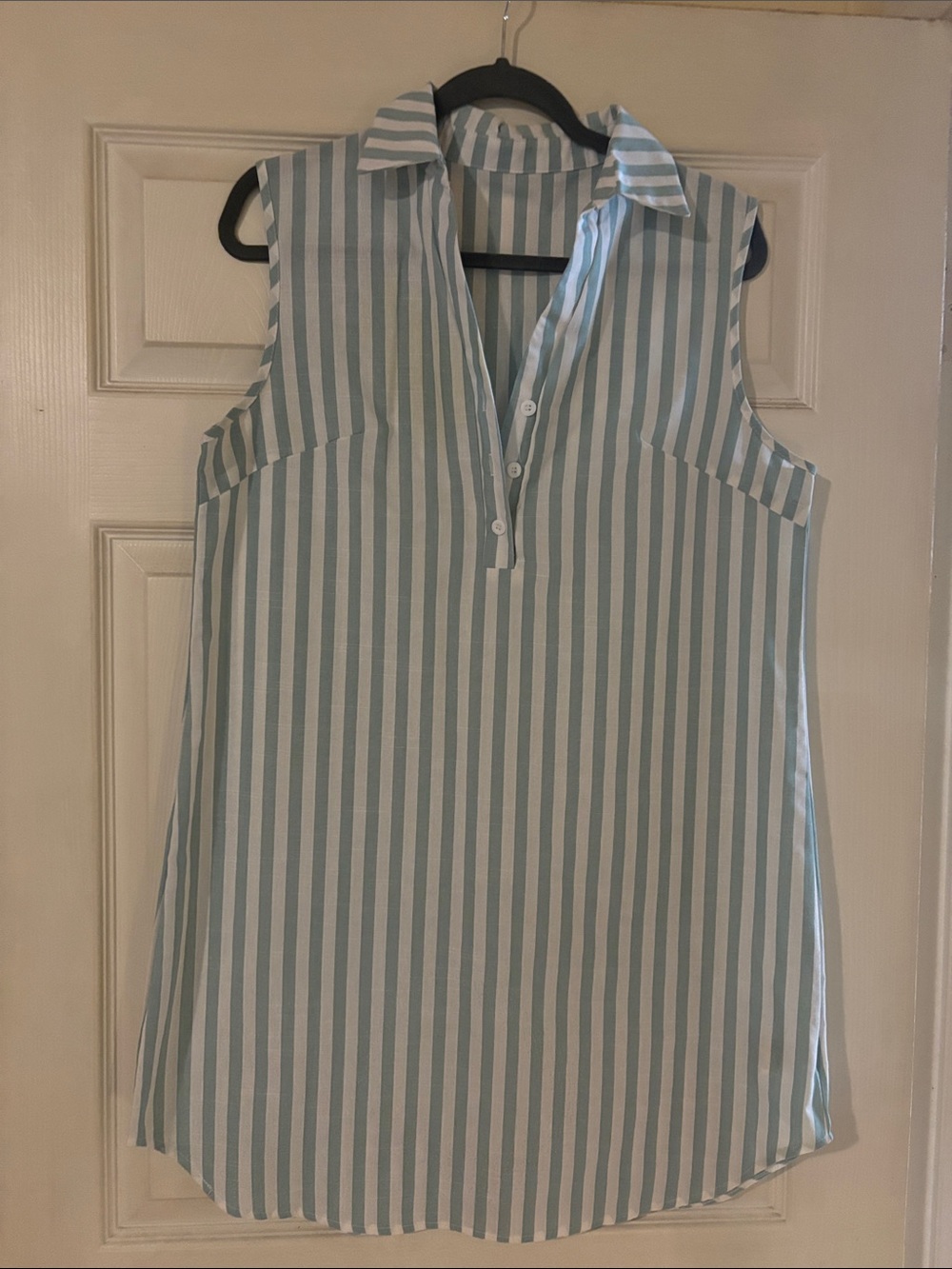 Sage green  and White Striped Sleeveless short Dress